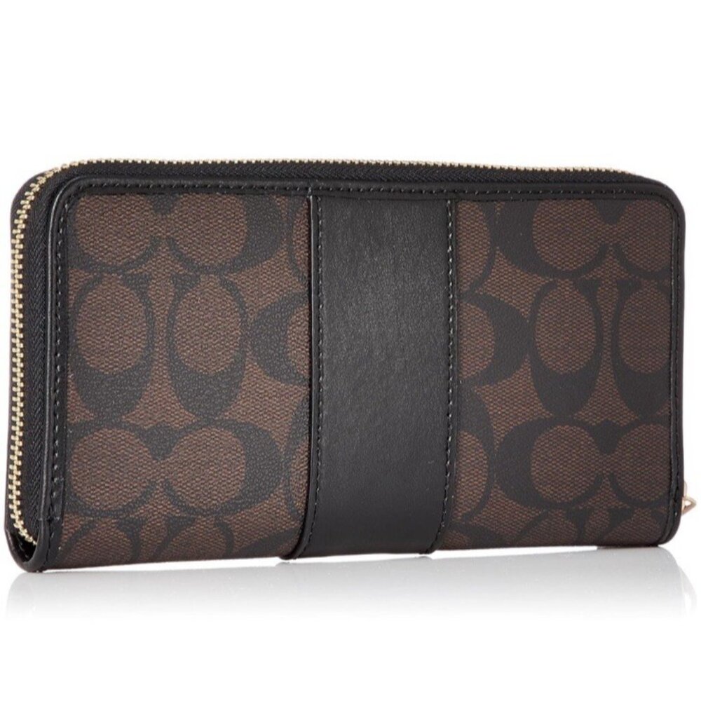 Coach Long Zip Around Wallet In Signature Canvas Brown Black Gold Tone Hardware - Picture 9 of 16